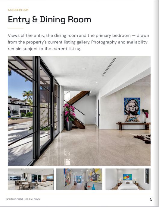 Real property magazine preview entry and dining room — 520 San Marco Drive