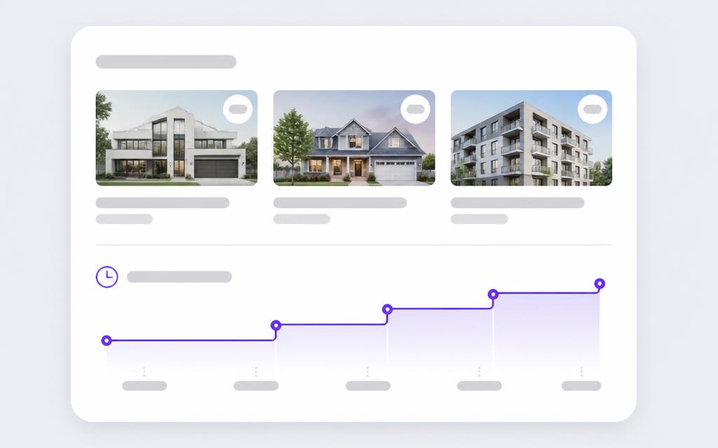 Recently viewed listings with a property price history timeline