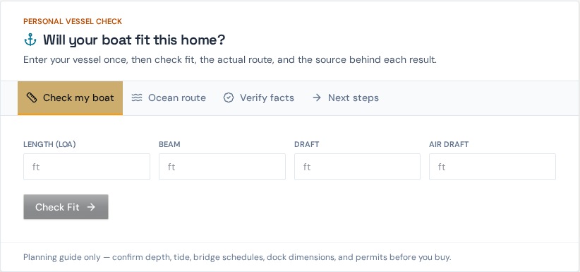 Vessel length, beam, draft and air-draft fit inputs
