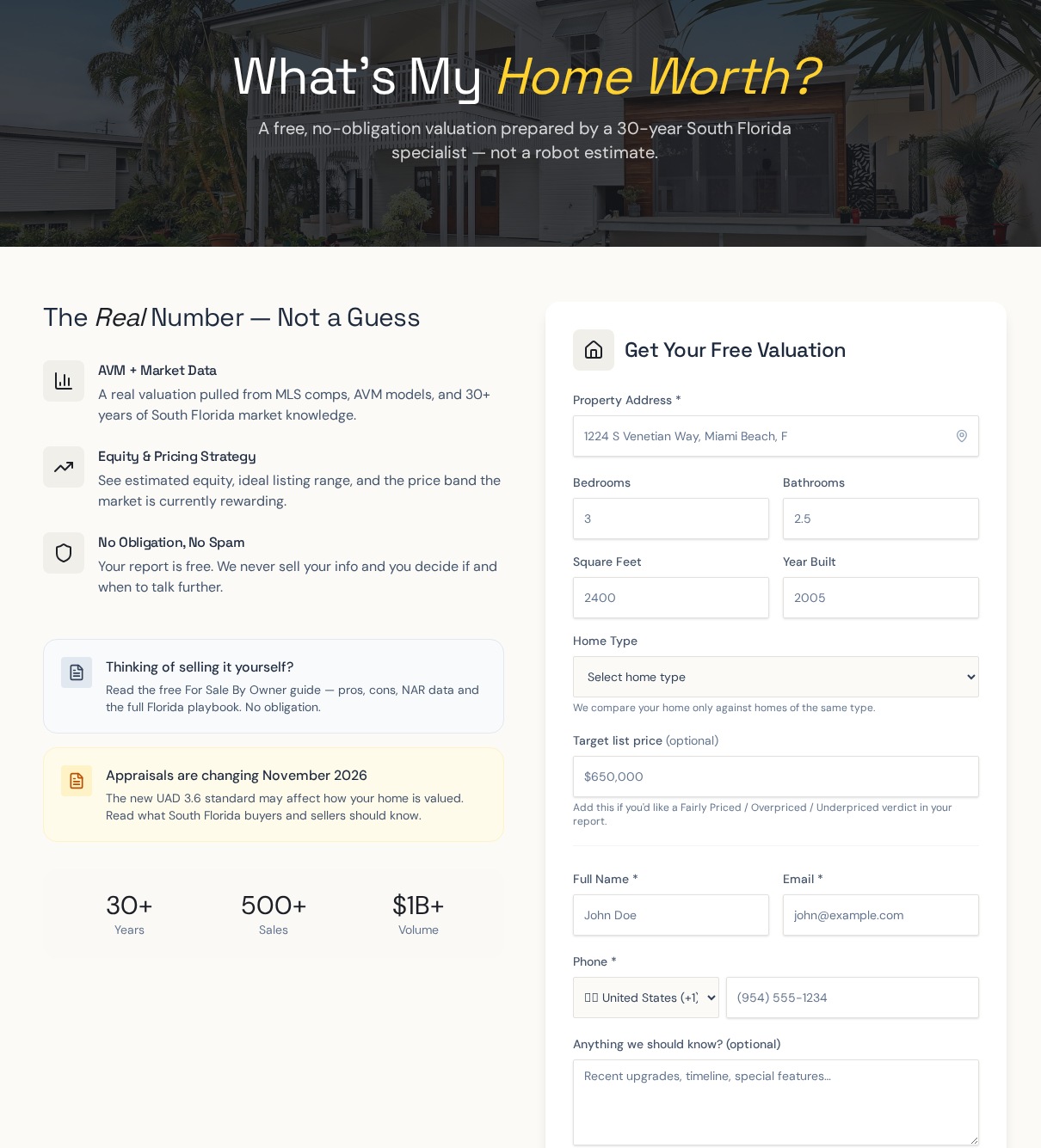 Address lookup and home valuation request