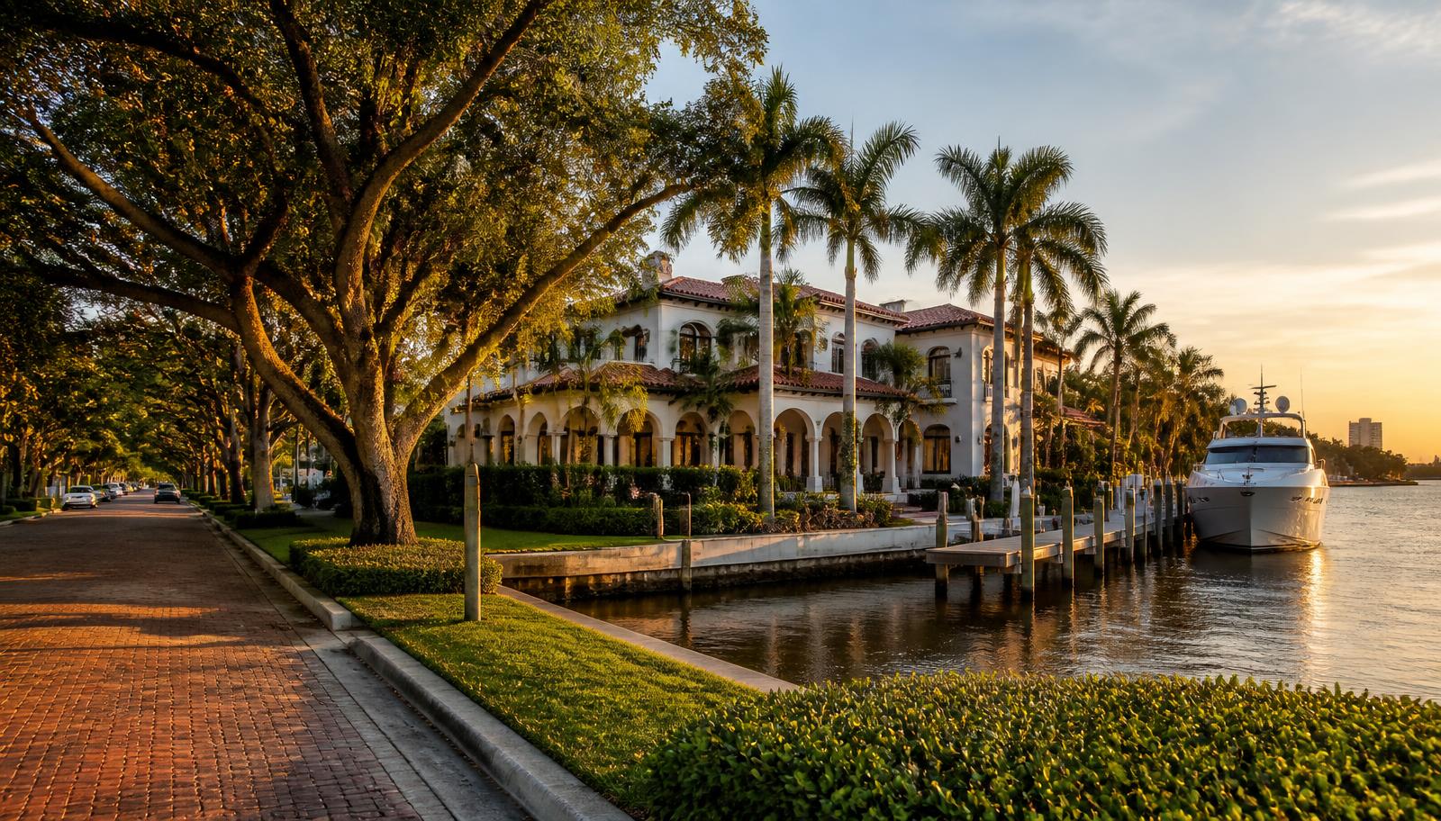 Waterfront estate homes with private docks along the New River in Rio Vista, Fort Lauderdale
