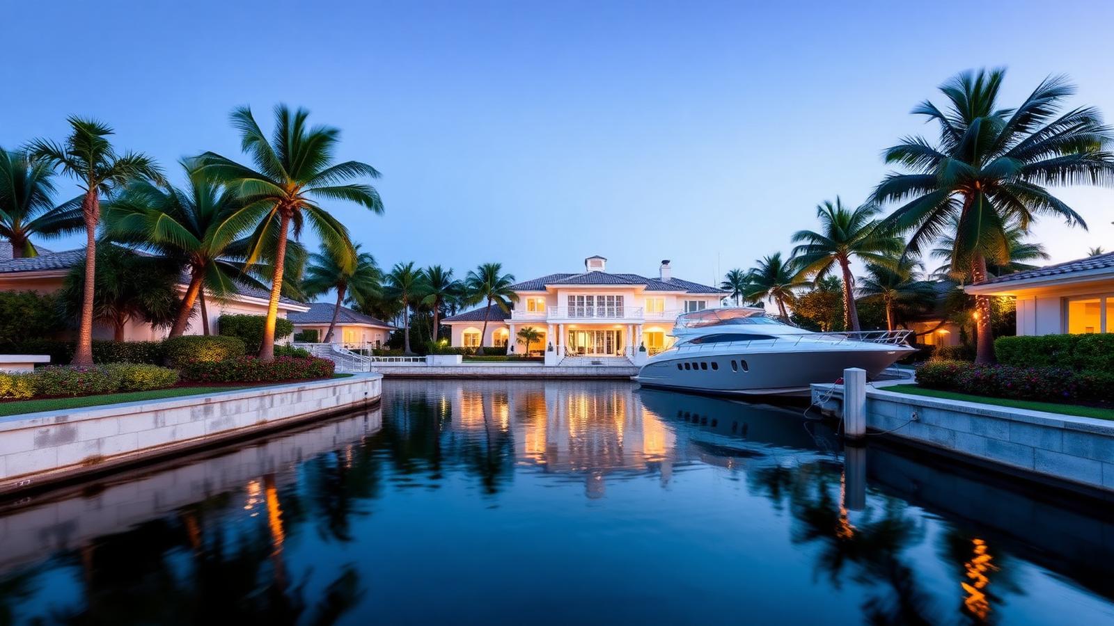 Deep-water waterfront estate homes with private yacht dockage on the Seven Isles finger islands in Fort Lauderdale