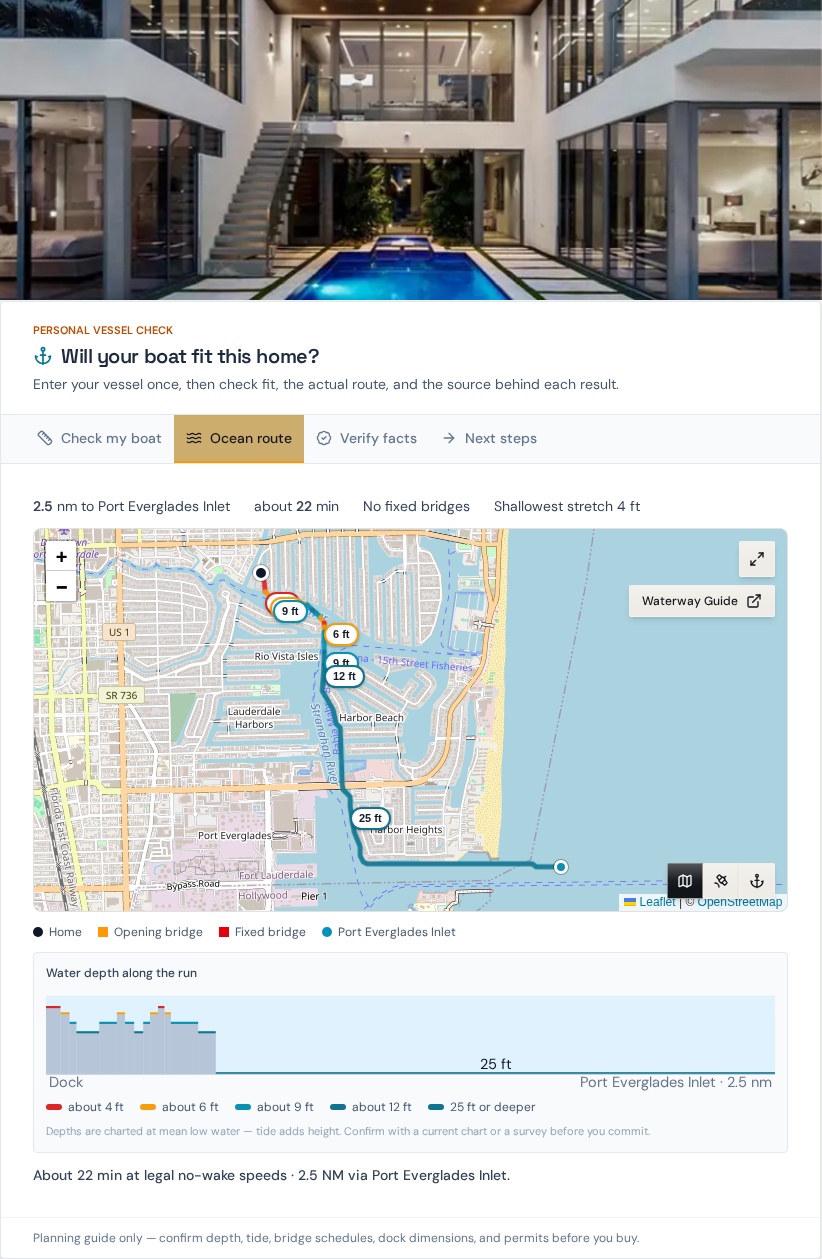 440 Mola Avenue dock home and its ocean route to Port Everglades